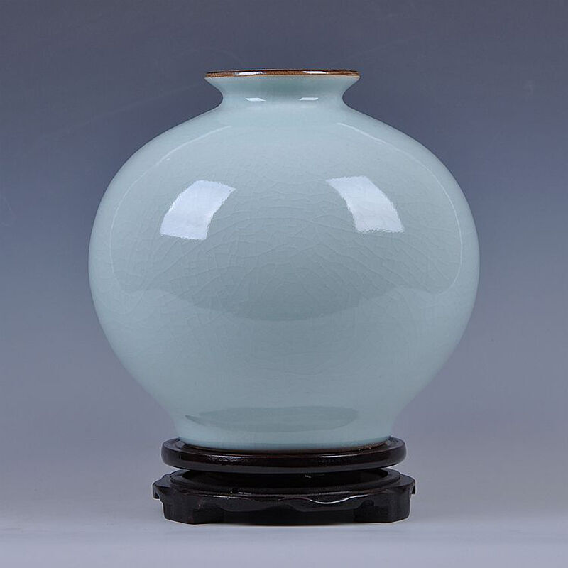 Jiuzang Zunpin Jingdezhen porcelain antique vase shadow celadon glaze official kiln crack living room home decoration crafts ornaments shadow glaze borneol vase (height 30 width 19)