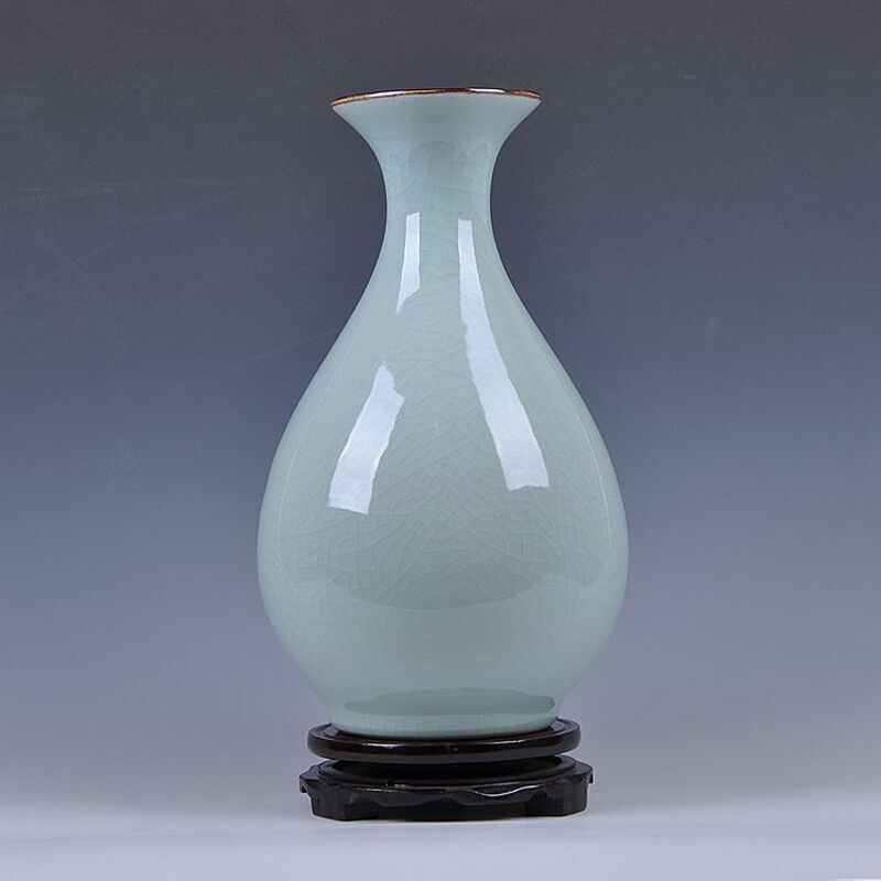 Jiuzang Zunpin Jingdezhen porcelain antique vase shadow celadon glaze official kiln crack living room home decoration crafts ornaments shadow glaze borneol vase (height 30 width 19)