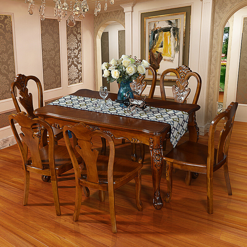 Blue Ninger European Dining Table Solid Wood And Chair Blue Ninger European Dining Table Solid Wood And Chair Combination Large Luxury Villa Walnut