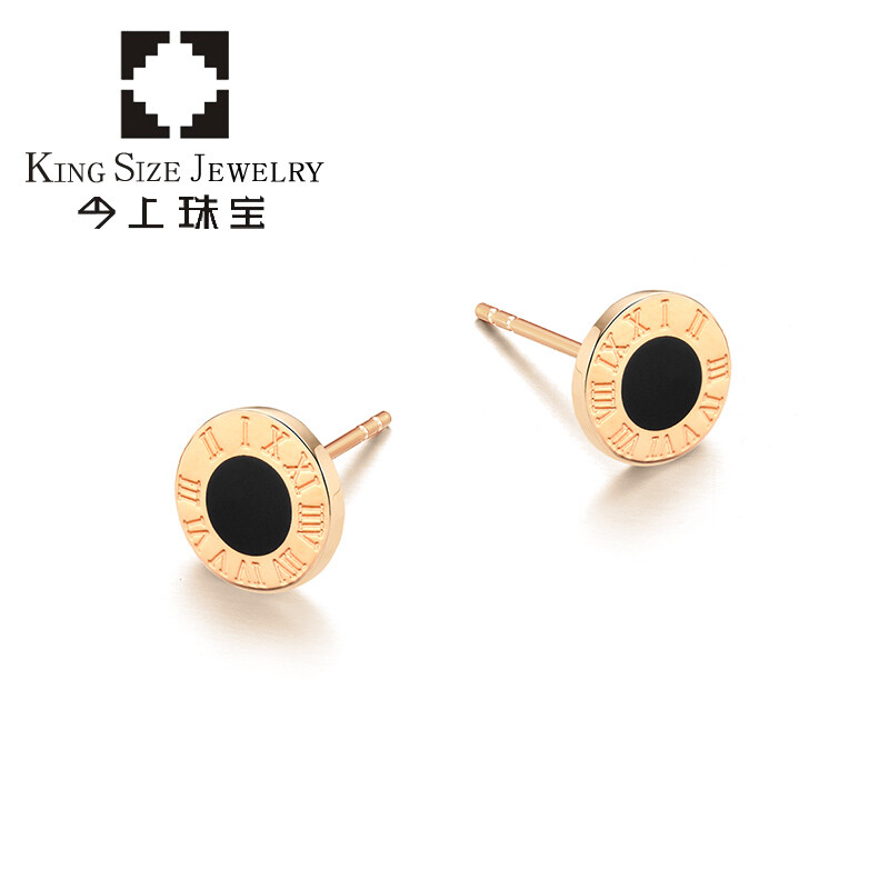 Jin Shang Jewelry 18k Gold Stud Earrings For Men And Women Black Jin Shang Jewelry 18k Gold Stud Earrings For Men And Women Black Onyx Roman Numeral