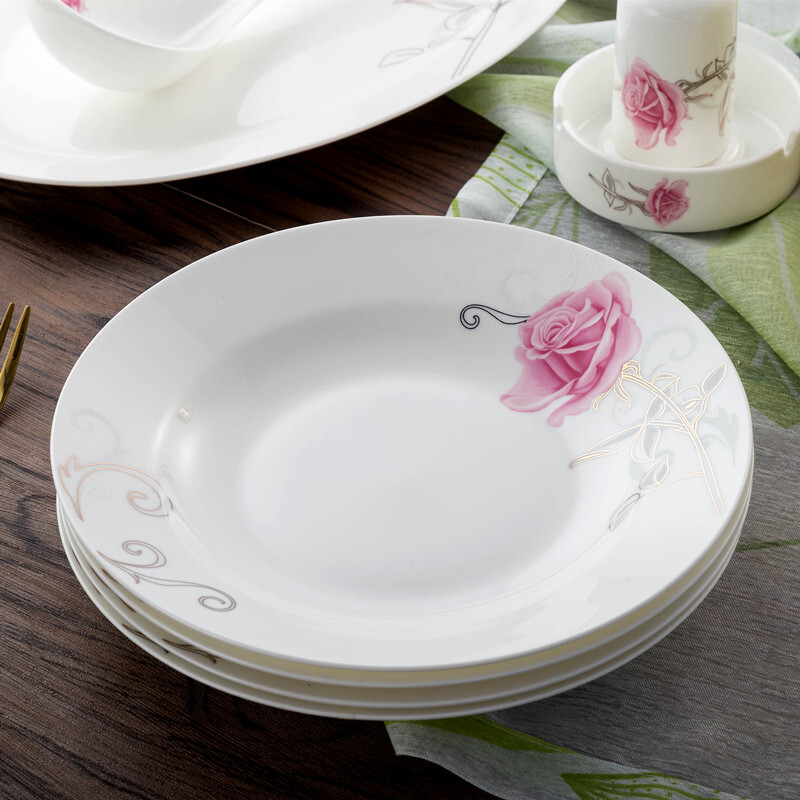 Houxiutang tableware set, bowls and plates, bone china set, Jingdezhen ceramic dish set, home use, beautiful water color, 48 pieces