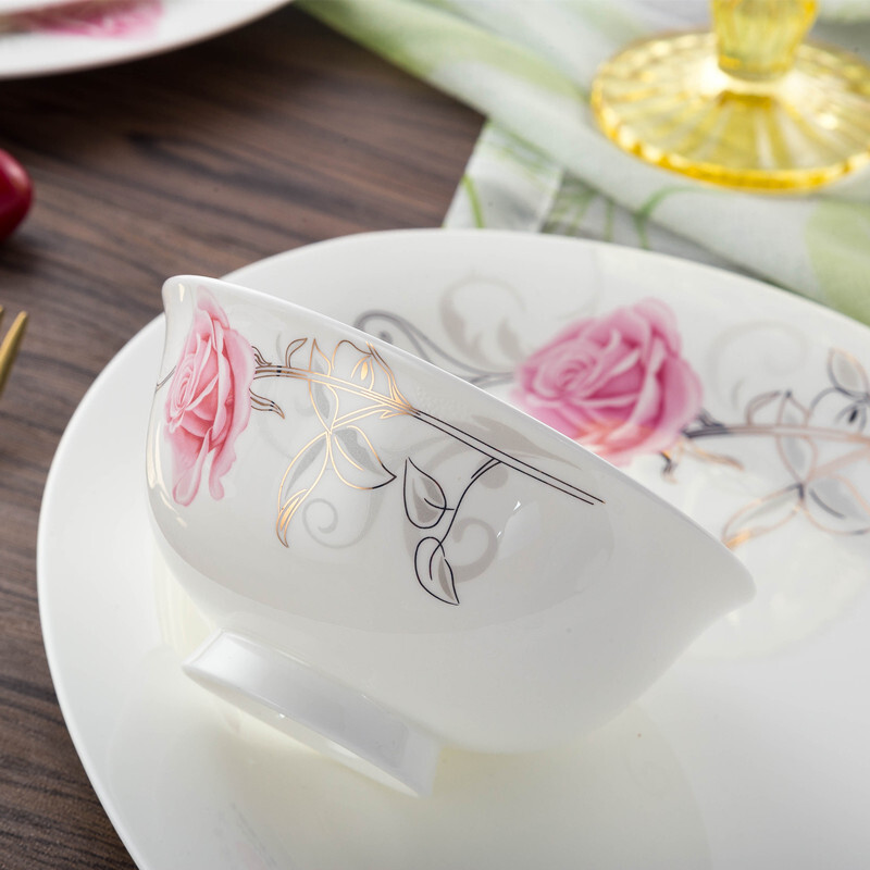 Houxiutang tableware set, bowls and plates, bone china set, Jingdezhen ceramic dish set, home use, beautiful water color, 48 pieces