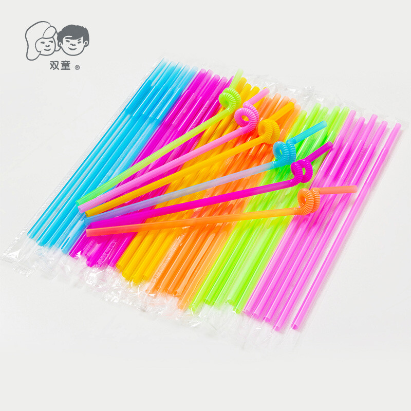 Double children 50 pieces/pack, individually packaged 71039 Double children disposable single film plastic bendable color art straws 71039 color pack (50 pieces) individually packaged