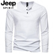 JEEP SPIRIT Spring and Autumn Men's Pure Cotton Henley Collar Long Sleeve T-Shirt Youth European and American Simple Elastic Slim Solid Color Versatile Bottoming Shirt Dark Gray XL 140-160Jin Jin is equal to 0.5 kg