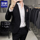 Luo Meng Summer Thin Handsome Striped Small Suit Men's Suit Korean Slim Casual Suit Jacket Groom Wedding Dress Striped Dark Gray One Piece Suit S