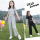 Mipaika Meng Children's Clothing Girls Suit Summer Clothes New Style Children's Fashion Short-Sleeved Long Pants Sports Two-piece Set for Big Boys and Little Girls Trendy Gray 140 Size Recommended Height of About 1.3 Meters