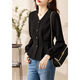 Modal V-neck black shirt women's long-sleeved 2026 spring and autumn new style chic and beautiful shirt high-end waist slimming top black L recommended 105-115 Jin Jin equals 0.5 kg