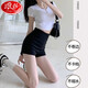 Langsha black tight shorts for women to wear as outerwear, elastic high-waisted sexy hot pants, slim butt-covering hot pants, ultra-short three-quarter pants, black M, recommended 111-120 Jin Jin is equal to 0.5 kg