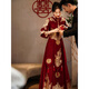 Ai Feilin new Chinese toasting dress cheongsam 2025 new burgundy Xiuhe dress bride wedding long-sleeved high waist slimming belly covering light Xiuhe dress 80 M