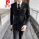 皮尔卡丹（pierre cardin）双排扣西装男套装修身休闲韩版英伦感正装男士结婚大码西服潮 9905黑色【西服+西裤】领带 5XL