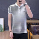 Simple direction striped short-sleeved T-shirt men with a neckline Korean version slim lapel Korean version top collar 5012 black 5002# white One size 2xl Recommended 135-150Jin [Jin equals 0.5 kg]