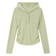 Vanchiman light oat color casual and fashionable hooded T-shirt for women in spring 2025 new versatile slim knitted top M6221 light bean green L
