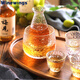 WINEWINGS Japanese hand-made glass wine warmer set, home liquor dispenser, hammered sake ice wine jug, Japanese wine cup, wine set, gold-painted style/wine warmer set, one pot, 4 cups, one cylinder, tray not included