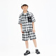 Little MO&Co. Children's summer clothes, boys' plaid short-sleeved shirts, cardigan tops, children's middle and large boys, black and white plaid 120 120/60