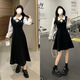 Sekong 2025 Autumn and Winter Nuevo vestido de empalme falso de dos piezas Slim Long Skirt College Black and White Color Skirt KME DMJ1098 Vestido largo XL [sugerido 115-130Jin [Jin equivale a 0.5 kg]]]