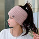 UKCF Woolen Hat Women's Autumn and Winter Revealed Hair Ponytail Hat Plus Velvet Revealed Ponytail Winter Topless Rabbit Fur Knitted Hat Black Leakable Ponytail Headband One Size Elastic