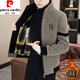 Pierre Cardin (Pierre Cardin) Autumn and Winter Fashion Woolen Jacket Men's Velvet Thickened Stand Collar Jacket Trendy Handsome Casual Woolen Coat Trendy Khaki Velvet XL 125-145Jin Jin is equal to 0.5 kg