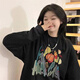 Nohara American Retro Herbst Schulter -Sweatshirt für Frauen im Herbst und Winter 2023 Neues Ins Rund Hals Lose Studenten Top -Coat -Trend 677 Schwarzes dünn (hochwertiges reines Baumwoll) m