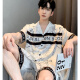 Antarctic Ice Silk Pajamas Men's Summer Short Sleeve Shorts Summer Teen Men's Simulated Silk Large Size Home Clothes Set NSBGS-Men's Double Short L031 [Main Recommendation] 2XL Size Recommendation [140-160Jin [Jin equals 0.5kg]]