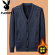 Playboy (PLAYBOY) velvet thickened knitted cardigan V-neck men's winter business casual cardigan sweater jacket dad outfit 3126 dark gray velvet thickened XL (recommended 120-150Jin Jin equals 0.5 kg)