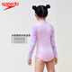 Speedo Hualala series children's printed long-sleeved sun protection soft one-piece swimsuit for girls 24 new seaside surfing swimsuit pink all-inclusive design, effective sun protection 120-130cm 7-8 years old