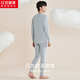 Hongdou Home Underwear Men's Pure Cotton Autumn Clothes and Autumn Pants Round Neck Basic Warm Suit for Men - Silver White Gray 175/100