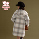 Fuluo Mi Girls' Woolen Coat Winter Padded Warm Children's Horn Button Hooded Jacket Apricot Check 150cm