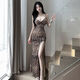 Ydxjr rein sexy eng mit Hip Rock Kleid Kleid Sommer High-End-Temperament Promi Leopardenmuster Kleid Langes Kleid 2024 Low Leoparden Print 1278 XL