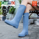 Cartelo Botas de lluvia de alto tubo japoneses para mujeres ropa de moda no deslizamiento, impermeable y zapatos de goma resistentes al desgaste para cocina de mar tubo largo botas de lluvia de fondo suave 689 botas de lluvia para mujeres amarillo 39