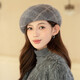 Xiangxue Yuxiu beret women's retro Angora rabbit fur hat women's new octagonal hat autumn and winter warm literary style painter's hat gray one size 56-58CM