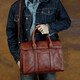Slow Time Business Genuine Leather Briefcase Trendy Men's Leather Bag Horizontal Shoulder Bag Computer Bag First Layer Cowhide Handbag Document Bag Light Brown Briefcase