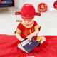 Zhou Li Baby einjährige Kleidung Jungen Frühling und Herbst Fangen Zhou Kleid Baby Girls Kinder Tang Kleidung Baby Set Chinesische Stil Dünne Sommer Frühling und Herbst Winter Neujahr Neujahrskleidung Rot kurzärmelte Jahr alte Ping an (90 Größe Socken Schuhe und Hüte)