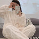 加绒睡衣女秋冬保暖加厚珊瑚绒家居服开衫拉链简约纯色法兰绒套装 HS983米白提花拉链 M