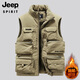 JEEP SPIRIT vest men's workwear multi-pocket fishing photography 2025 winter plus velvet thickened warm vest khaki color upgraded silver fox velvet lining 2XL 130-145Jin [Jin equals 0.5 kg]