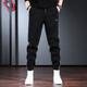 Cotton quality men's spring and autumn casual pants for men's loose large size Harren men's pants sports versatile long pants black regular S size (90-110Jin[Jin equals 0.5 kg])