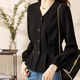 Modal V-neck black shirt women's long-sleeved 2026 spring and autumn new style chic and beautiful shirt high-end waist slimming top black L recommended 105-115 Jin Jin equals 0.5 kg
