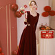 Li Baixin Toast Wear 2025 New Bride Red Wedding High-End Engagement Dress Long-Sleeved French High-Quality Women Autumn and Winter Burgundy M