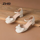 
ZHR single sandals for women with summer bow temperament thick heels for women sweet and simple commuting shoes for women Y692 beige 36