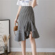Langyue women's summer plaid skirt Korean style hip skirt mid-length irregular fishtail skirt high waist women's skirt LWQZ203459 black plaid M
