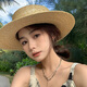 妙奕嘉草帽女沙滩帽海边帽子遮阳帽女士防晒帽夏季韩版凉帽百搭旅游女帽 平顶黑带ins风草帽