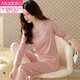 Modal Imitation Seidenpyjamas für Frauen im Frühling und Herbst Langarmdünner High-End-neuer Stil Einfacher Nachahmungsseide Seiden Frauen große Heimbekleidungsee Lake Blue Women-9901 m