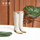 Sasasu [Milan Fashion Week] Sommer Martin Boots Frauenrock dünne Lederdicke Ferse Western Stiefel beige/hellgelb 37