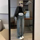 Yunshun Mutterschaftsjeans mit Bauchunterstützung im Frühling und Herbst, die Jeans gerade mit Breitenbeinhosen lose Mutterschaft Outfit lässig Slim und Drucken gerade Jeans Retro Blue Blue Bauch Stütze zufällige Hose L105-120)