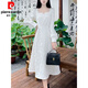 Pierre cardin French retro girl Hepburn style jacquard dress for summer new slim beaded long skirt is easy to wear Black XL [recommended 120-140Jin [Jin equals 0.5 kg]]