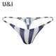 U&I men's sexy thong one-piece upward bag ultra-thin ice silk trendy pattern brand underwear 1117-P black X red dots 1 pair 2XL