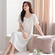 LangSha nightgown for women in summer pure cotton thin short sleeves with chest pads for home clothes for women sweet princess style can be worn outside dress 702 meters white (with chest pads) M[155-160cm/90-110Jin[Jin equals 0.5 kg]]
