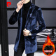 Pierre Cardin autumn and winter windbreaker men's mid-length British style Korean style high-end suit trendy casual thickened gold velvet jacket for men blue (cotton) + black turtleneck sweater XL 130 to 150Jin Jin is equal to 0.5 kg