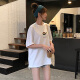 Langyue women's summer fashion short-sleeved T-shirt Korean style casual loose printed female student top mid-length half-sleeved bottoming shirt trendy LWTD2034T9 white avocado M