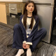 IOSN2024新款睡衣女款春秋冬季长袖网红风宽松学生棉质女士秋款家居服 MZY-16802-套头双长-英文狗头 M80-100斤