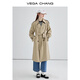 VEGA CHANG Trench Coat Coat Women's 2025 Spring and Autumn New Medium-length High-end Solid Color Coat Bean Paste Green M